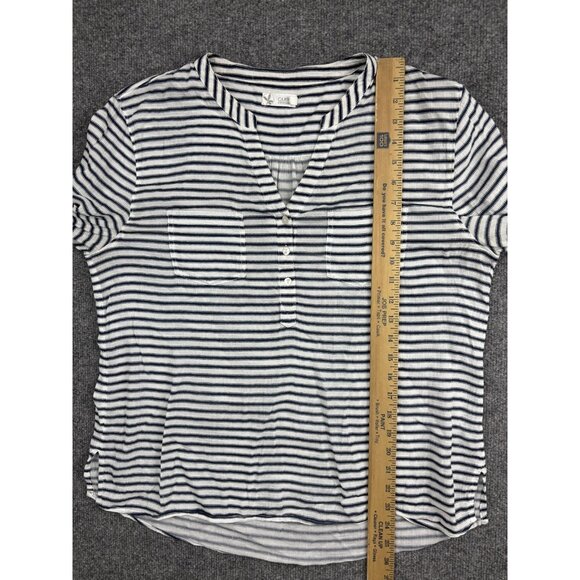 Carve Designs Shirt Womens Medium Navy Stripe Long Sleeve Henley Top Casual - Picture 4 of 7